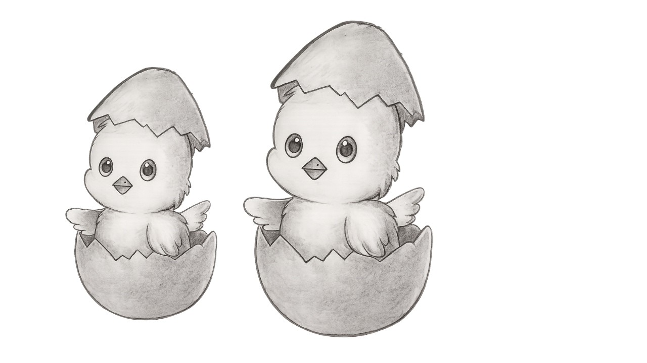 Easy pencil drawings, How to draw a cute chick hatching from an egg, for beginners /#art #sketching