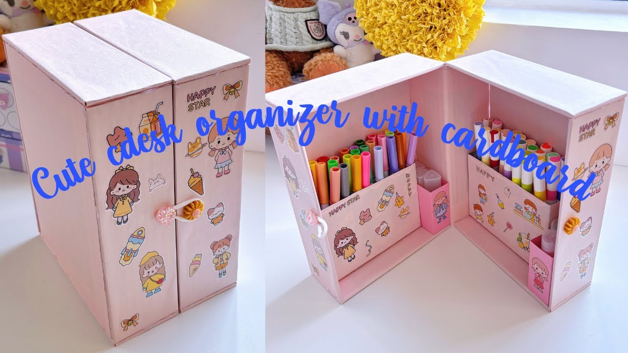 Làm Hộp Đựng Đồ Từ Bìa Carton/ Cute cdesk organizer with cardboard /Hoài Nanu #diy #tutorial