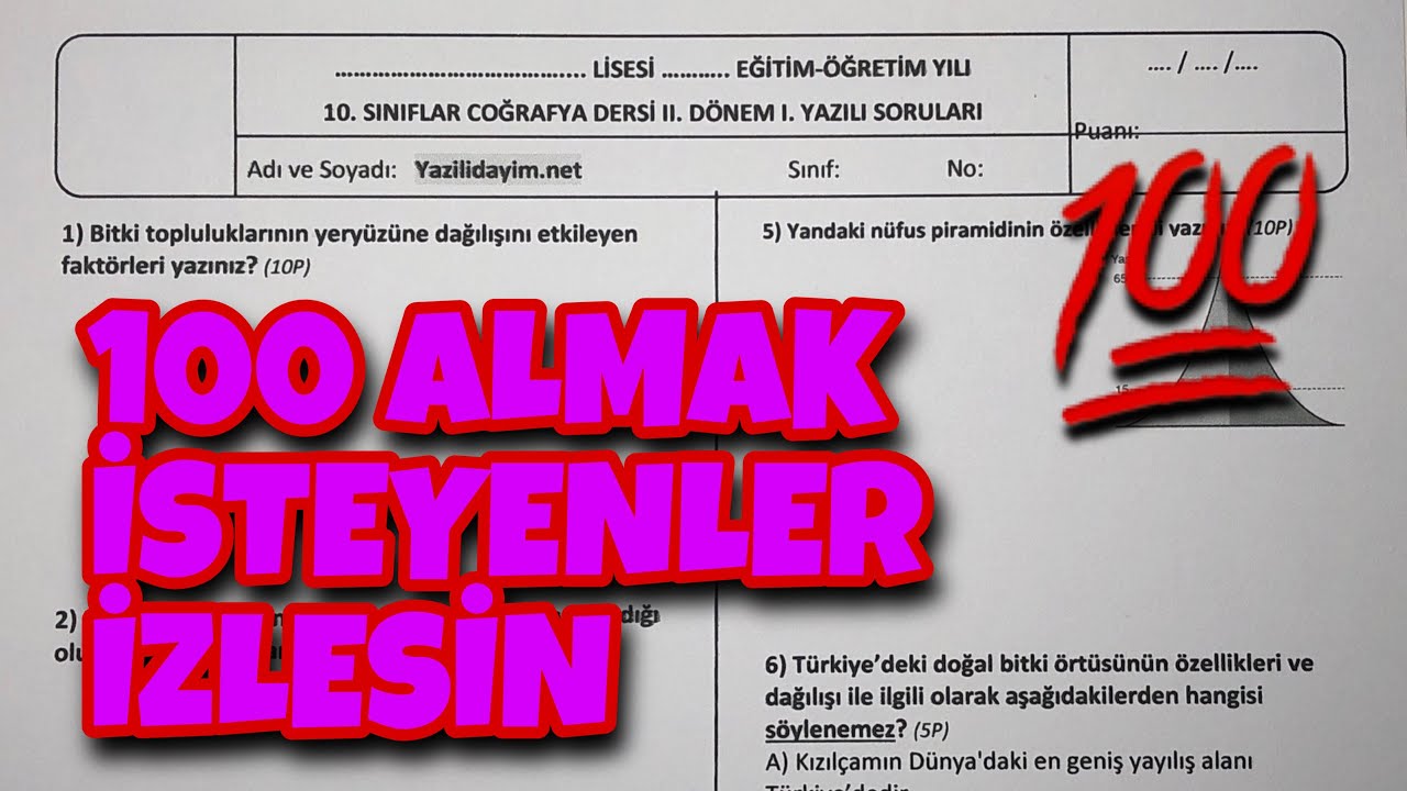 10.Sınıf Coğrafya 2.Dönem 1.Yazılı