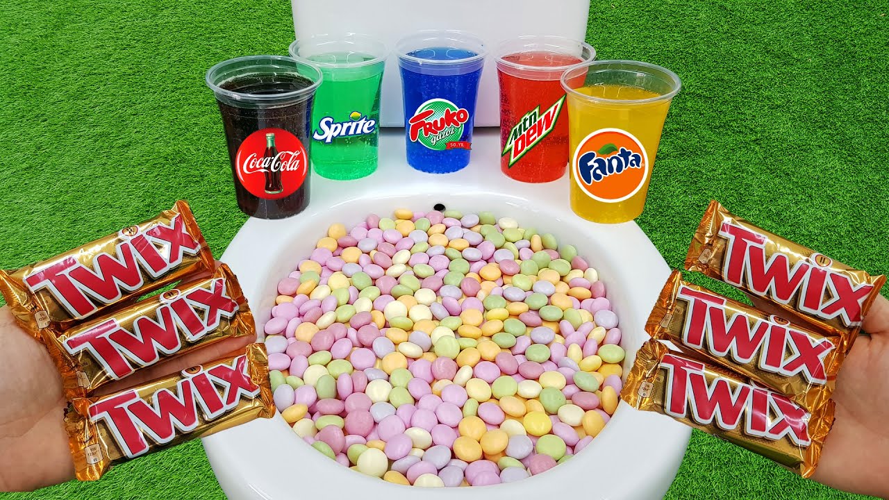 Twix Chocolate VS Popular Sodas, Cola Zero, Mtn Dew, Fanta, Sprite, Fruko and Mentos in the toilet