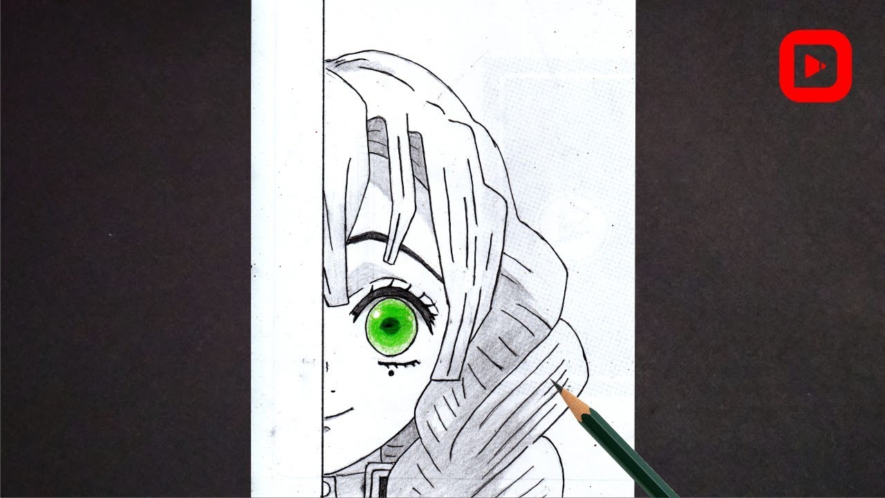 How to draw Mitsuri Half Face || Demon Slayer || Easy anime drawing || Easy drawing for beginners