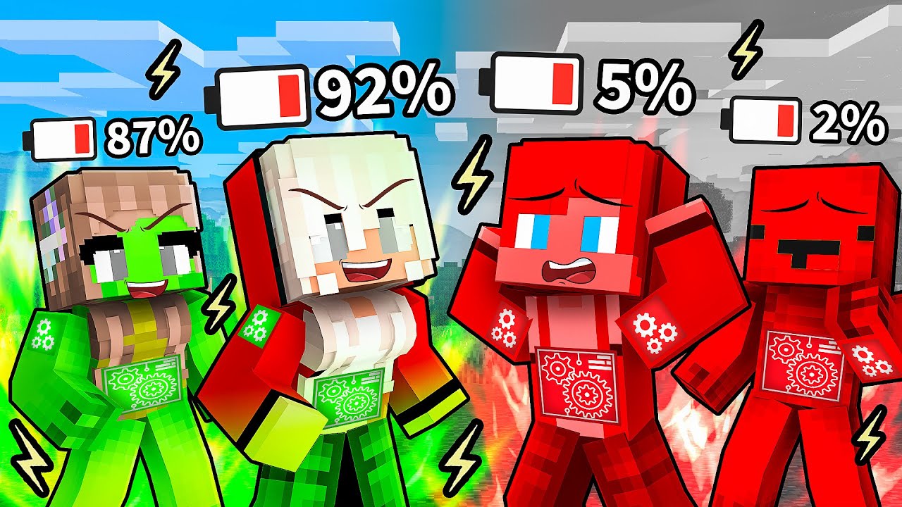 JJ and Mikey: BOYS vs GIRLS BATTERY BATTLE in Minecraft - Maizen