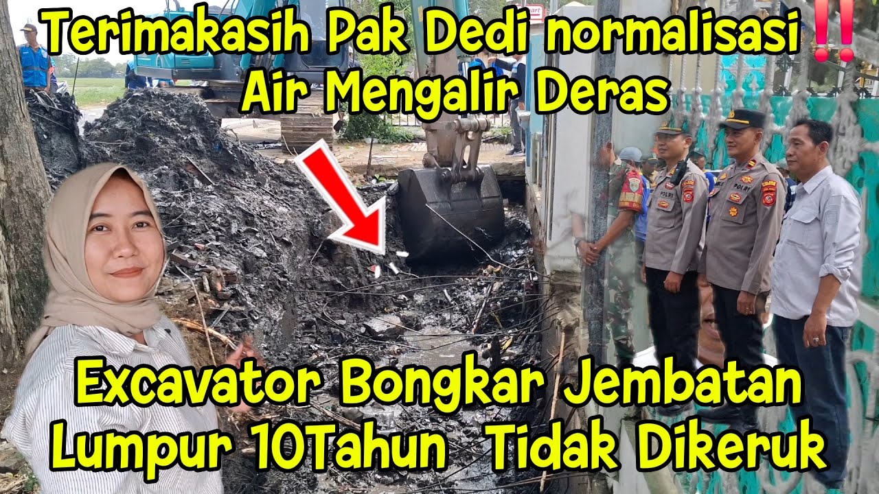 Terimakasih Pak Dedi Normalisasi‼️ Excavator Bongkar Jembatan Air Mengalir Deras #dedimulyadi