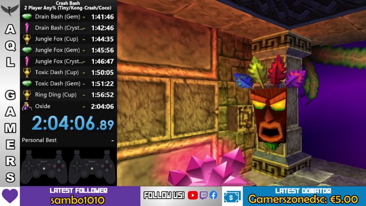 🔴[Speedrun Any%] Crash Bash - 2 players with Crash and Tiny - 2:04:06