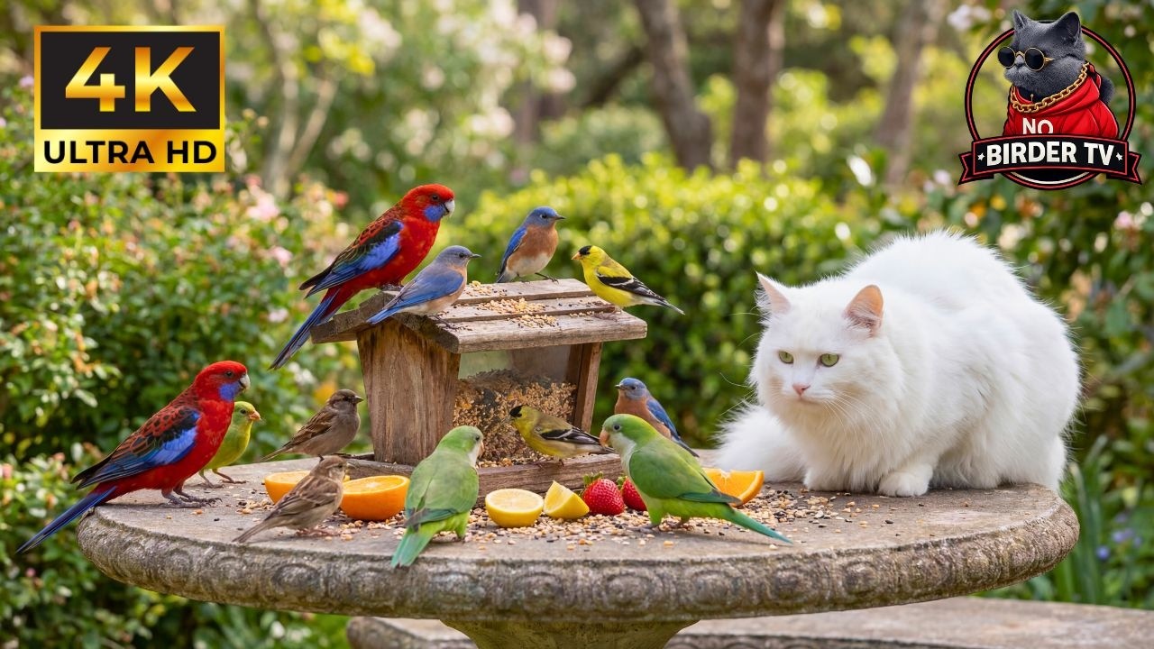 CAT TV NO ADS 🕊️ Активные птицы и игривые белки у кормушки 🐿️ Видео для кошек 4K HDR