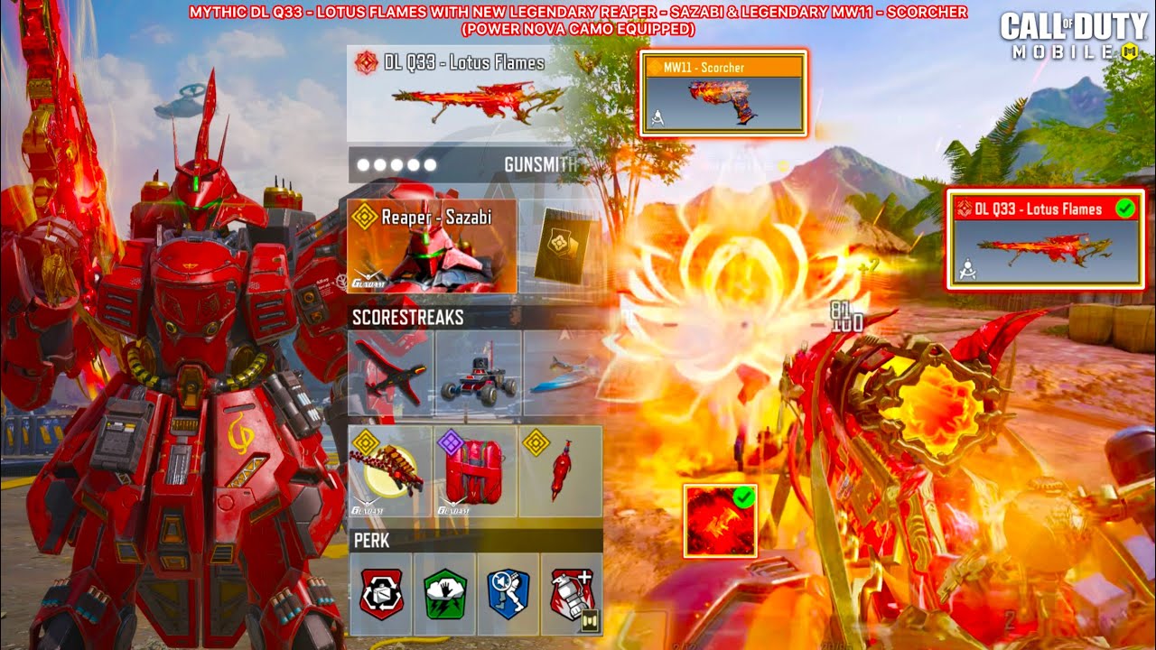 Mythic DL Q33 Lotus Flames looks insane with New Legendary Reaper Sazabi to drop 1v5 SND ACE in CODM