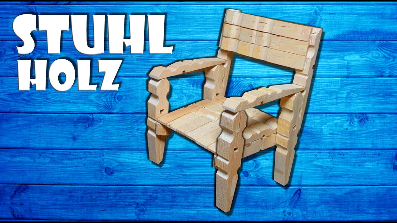Stuhl aus Holz Wäscheklammern selber basteln - wooden chair with clothespin craft DIY [4K]