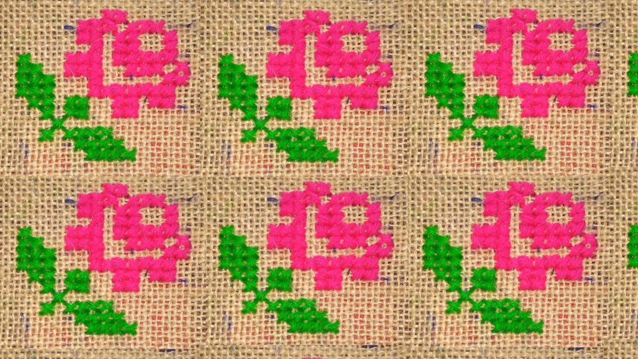 গোলাপ ডিজাইন আসন, Cross stitch Rose design on jute mat, easy flower pattern ashon, DIY, Legend Arts