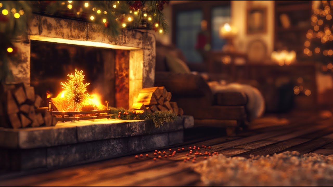 Winter Fireplace With Fire sounds and Winter Blizzard Sounds For Sleep And Relaxation (No Music)