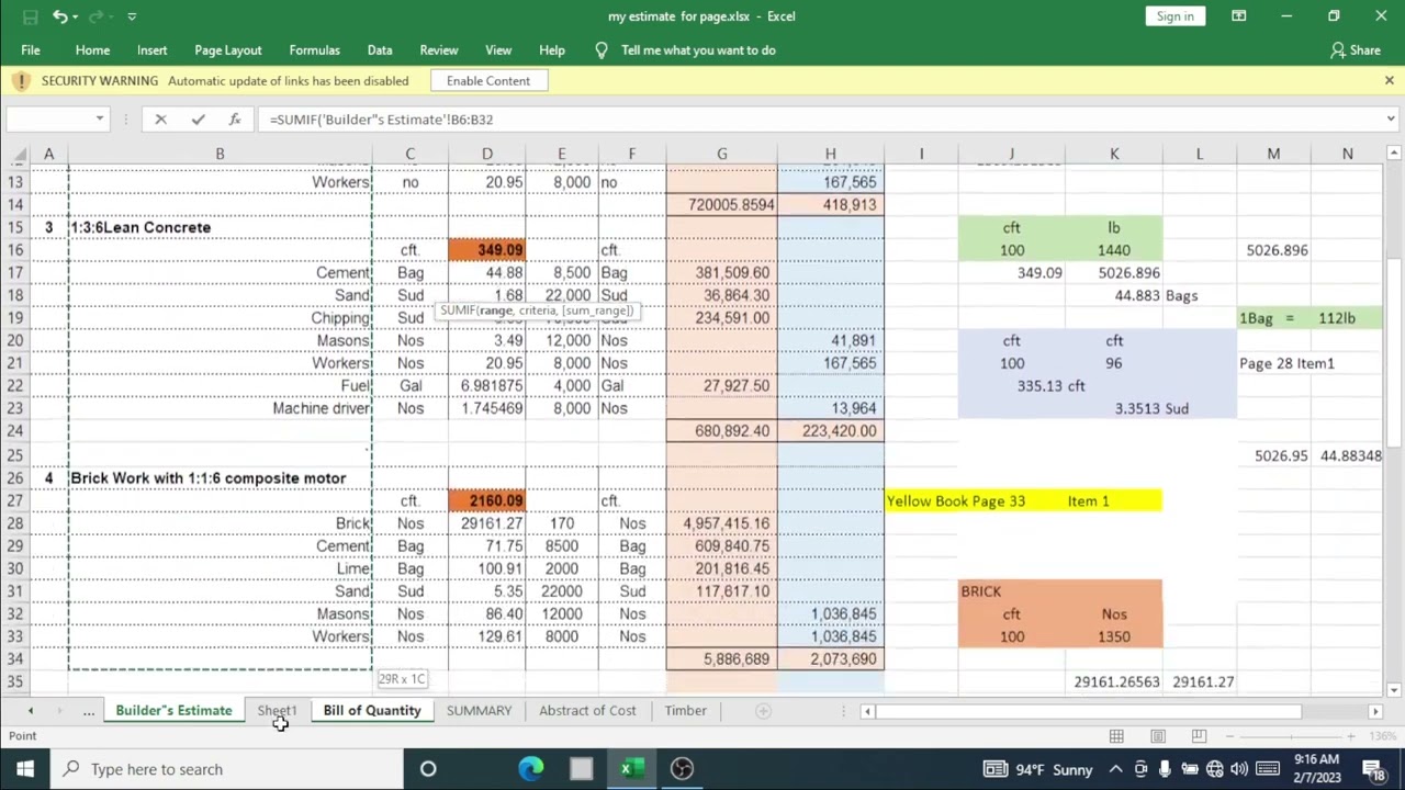 Estimation (BE&BQ) link ချိတ်တွက်ချက်နည်း