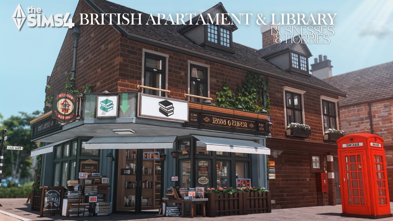 The Sims 4 Businesses & Hobbies -British House + Rustic Library - Relaxing Speed Build - (ASMR)