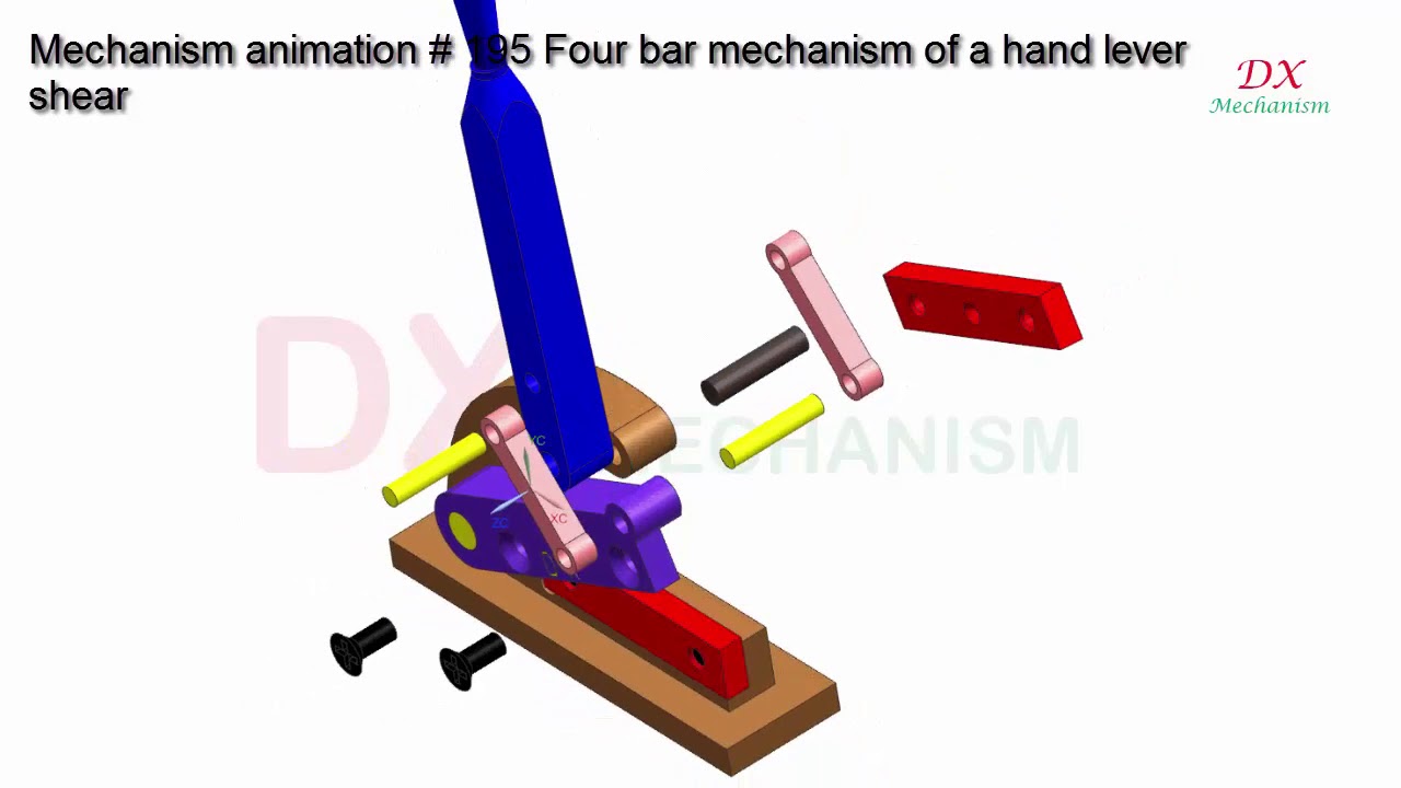 mechanism animation #195 Four bar mechanism of a hand lever shear