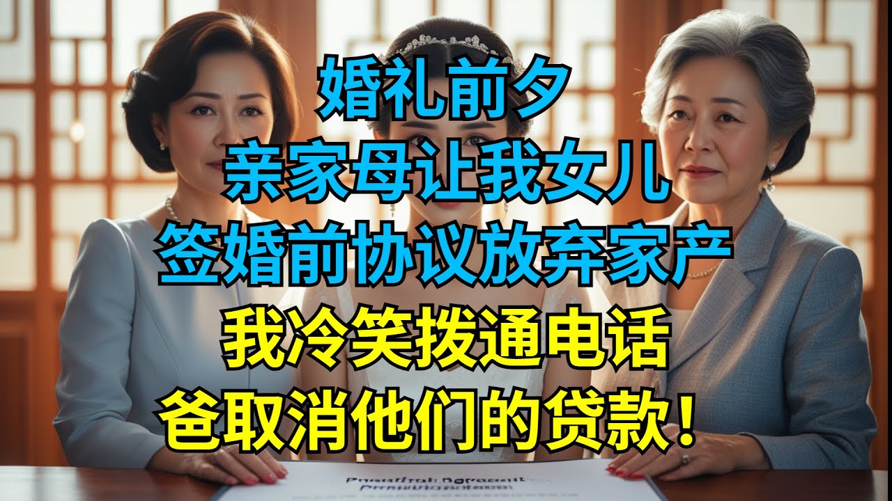 婚礼前夕，亲家母让我女儿签婚前协议放弃家产，我冷笑拨通电话：爸，取消他们的贷款！