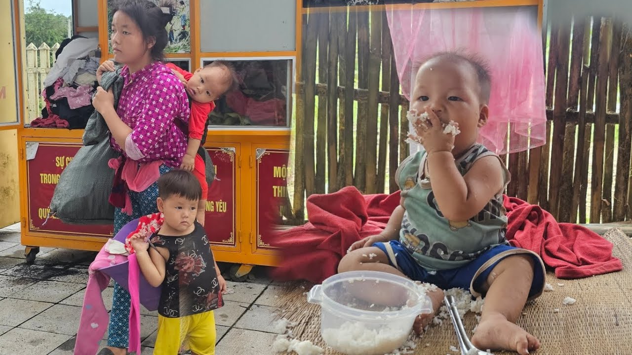 8 month old baby is so hungry that he sucks rice and eats himself - lý thi My