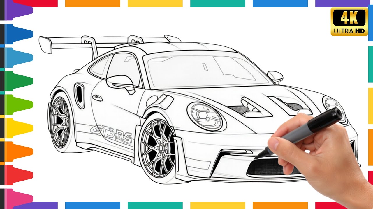 Drawing a PORSCHE 911 GT3 RS / drawing Porsche 992 gt 3 rs 2022 sports car