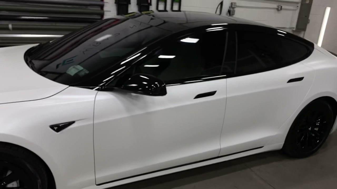 2018 Tesla Model S Vinyl Wrapped in KPMF Crystaline White with 3M 2080 Gloss Black Top
