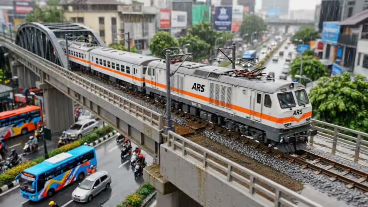 wadidaw kereta api melaju dengan cepat di kota dan di desa