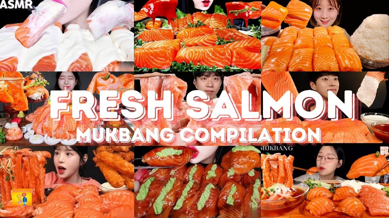 *30 MINS* SALMON MUKBANG *ASMR* COMPILATION |  BIG BITES | EATING SOUNDS