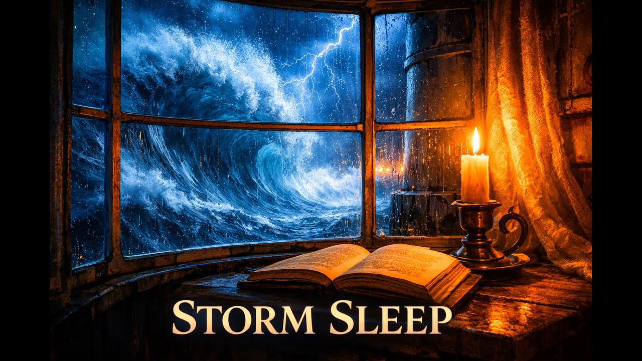 Cozy Lighthouse Storm ⛈️ | Heavy Thunder, Rain on Glass & Relaxing Piano