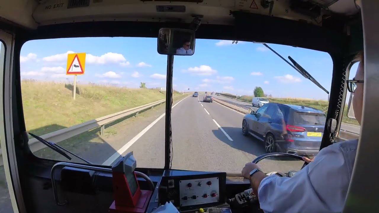 MRT6P - former Ipswich Leyland Atlantean on the dual carriageway via the Orwell Bridge.