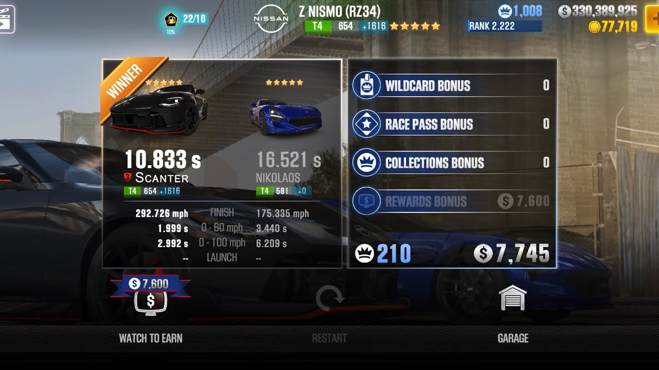 CSR2 - Z NISMO (RZ34) (body stock) (1/2 mile) - tune & shift for Tournaments (day 1) - 10.833
