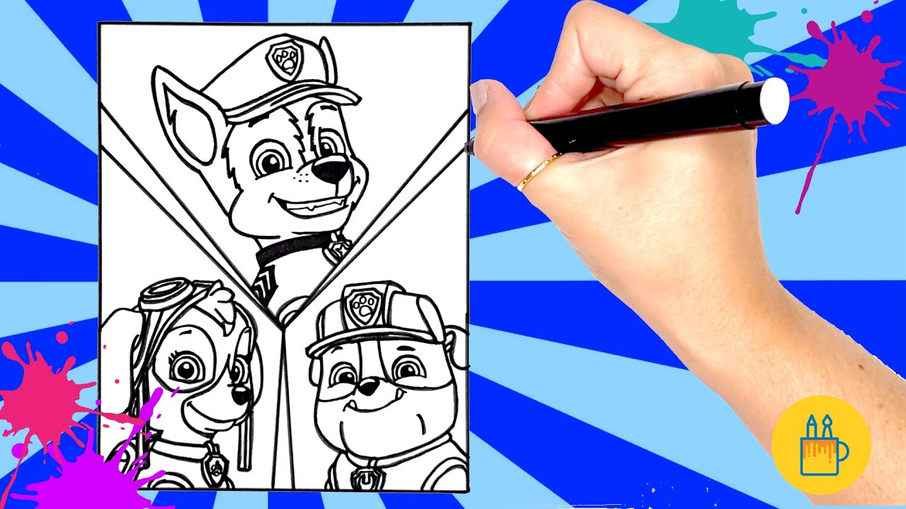 Desenhar e Colorir Chase, Skye e Rubble da Patrulha Canina