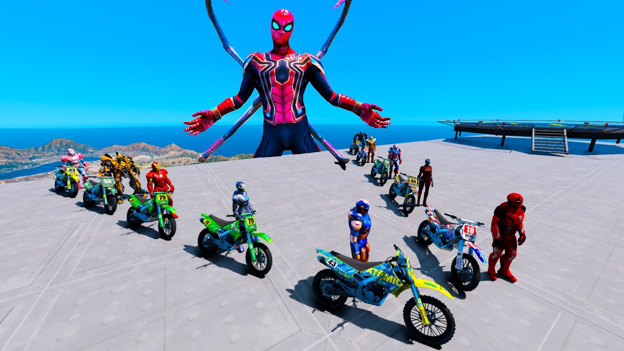 Iron suit motocross challenge GTAV ragdoll mod Iron Spiderman Transformers Iron Captain and Pinhead