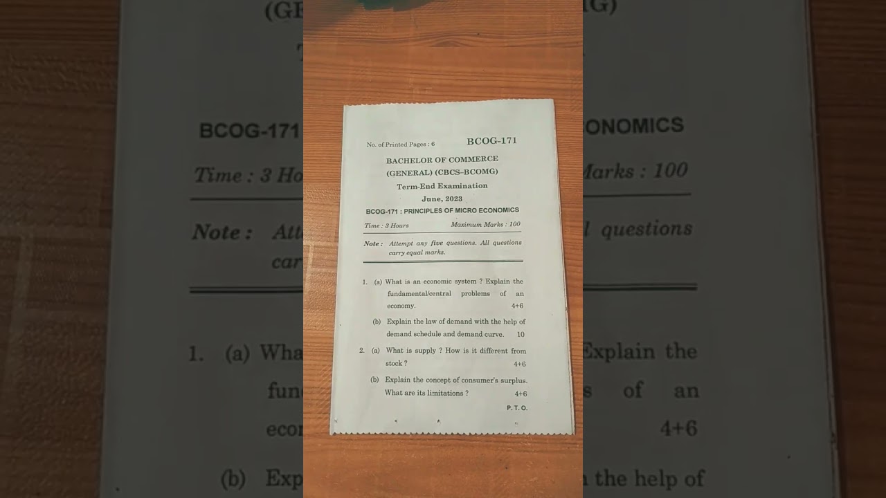 IGNOU BCOMG BCOG171 PRINCIPLES OF MICRO ECONOMICS TEE JUNE 2023 EXAM PAPER 14.06.2023
