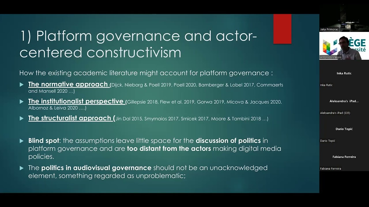 Masterclass with Antonios Vlassis Online platforms, audiovisual industry and governance