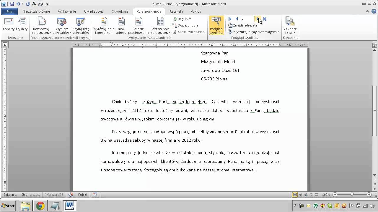 Word - Korespondencja seryjna - listy