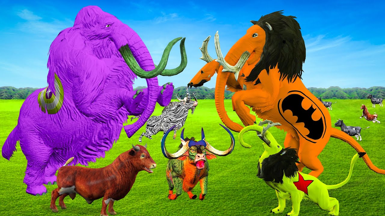 Monster Lion Mammoth vs Zombie Mammoth Fight Baby Bull Saved By Woolly Mammoth Wild Life Epic Battle