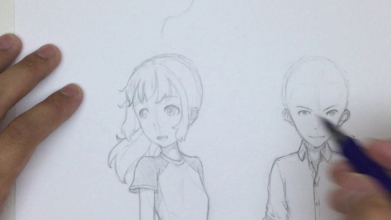 How to Draw Manga Hair Blowing in the Wind (Boy and Girl) [No Timelapse]