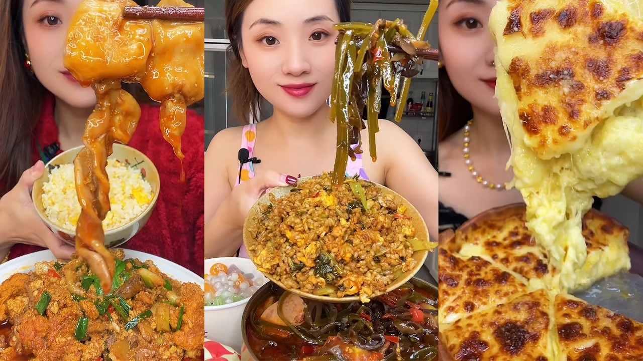 Mukbang Nasi Goreng Pedas Pizza Panas Keju Meleleh dan Kwetiau Enak! Makan Sehat dengan Sayuran