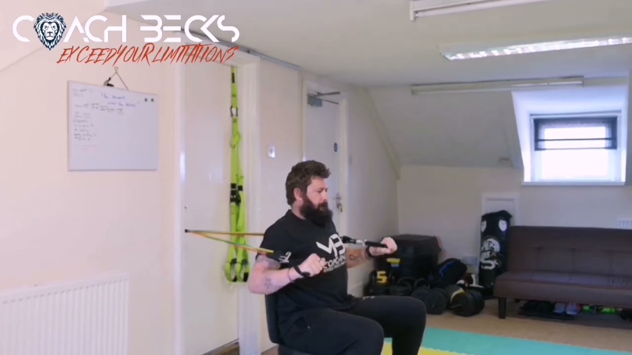 Seated band chest press exercise tutorial