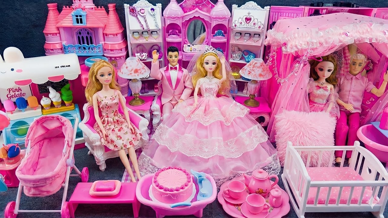 6 Minutes Satisfying with Unboxing Barbie Princess Pink Bed and Kitchen Collection Toys Review｜ASMR