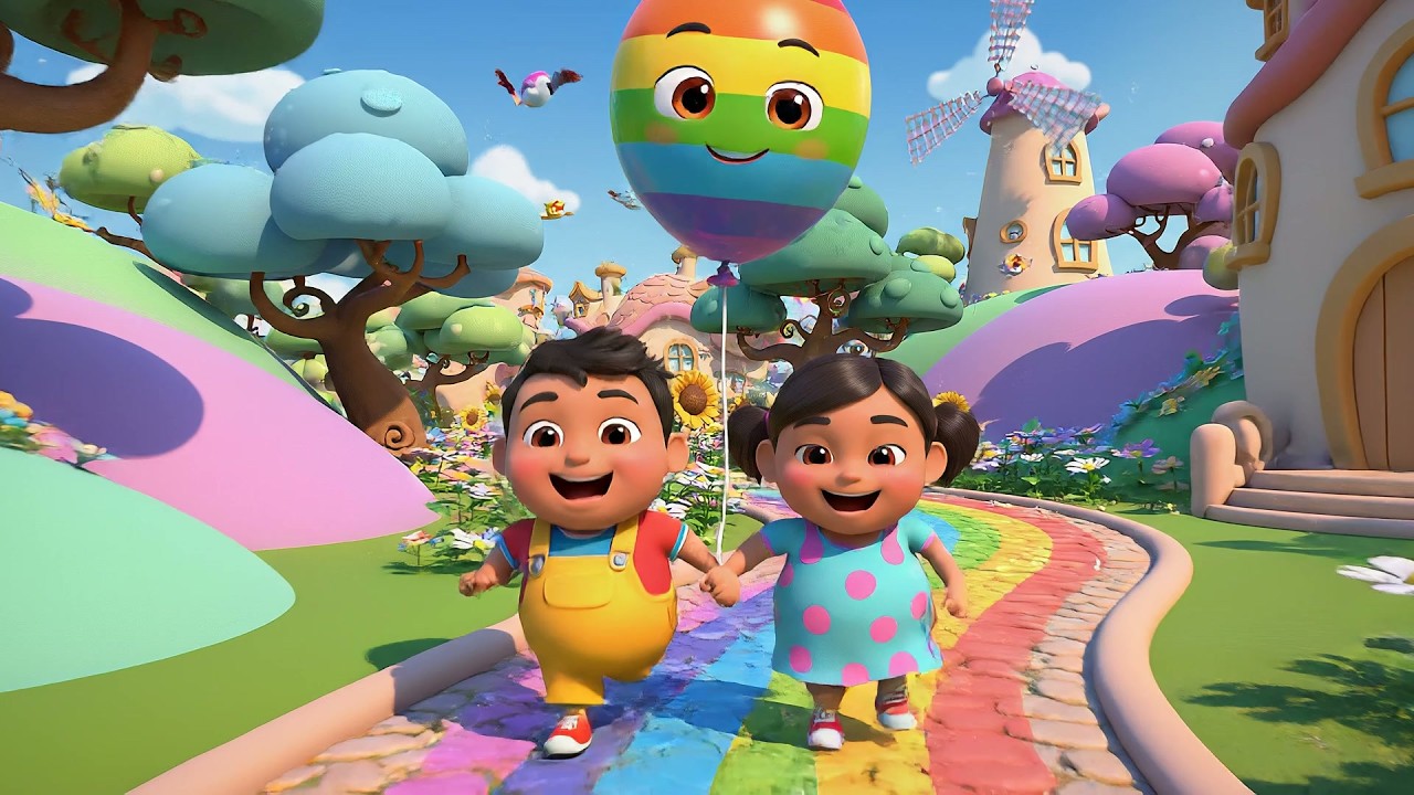 Rainbow Balloon Floats Up Up Up | Learning Colors & Sky Songs for Kids
