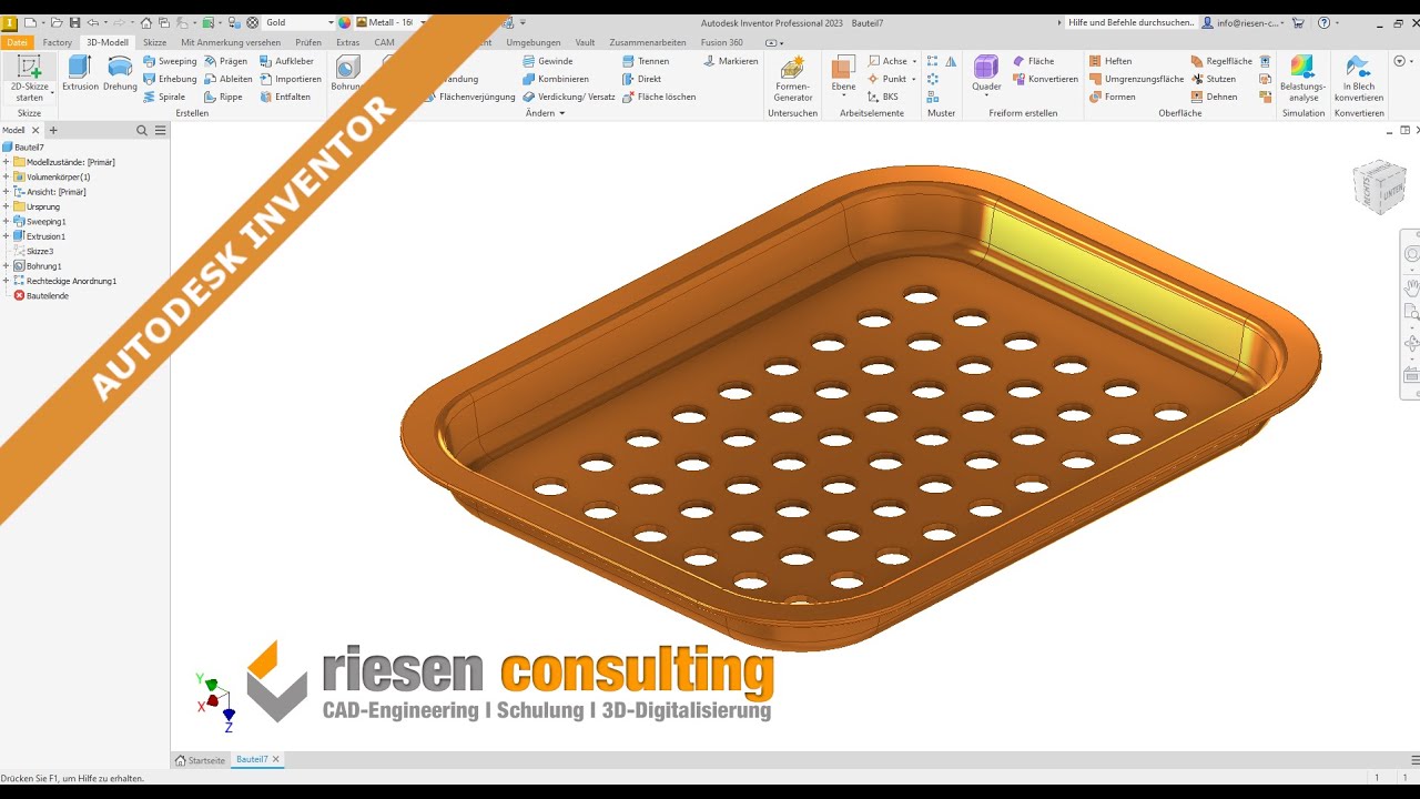 Autodesk Inventor - 3D Modell / Bauteil zeichnen Schulung CAD Deutsch Tutorial