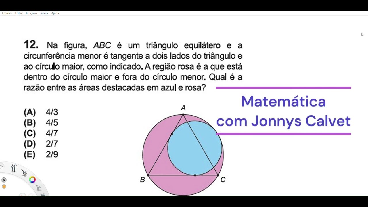Na figura, ABC é um triângulo equilátero e a circunferência menor é tangente .Gabarito OBMEP 2023.