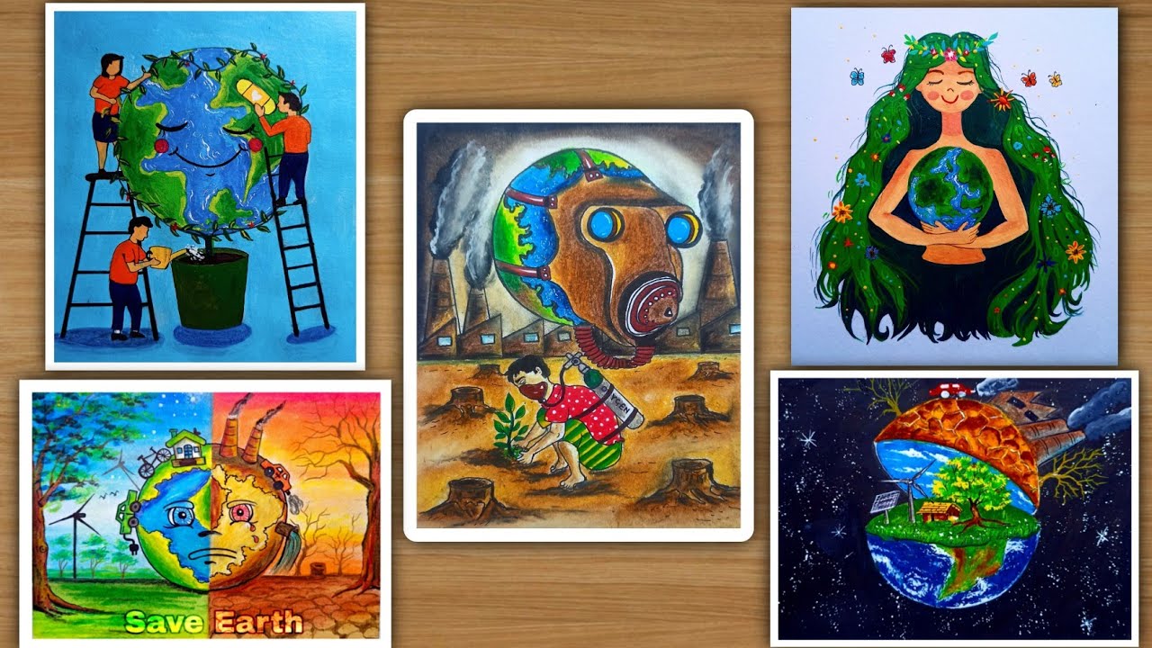 Best Top 5 drawings on Earth day for drawing competition| Save Earth drawing ideas.