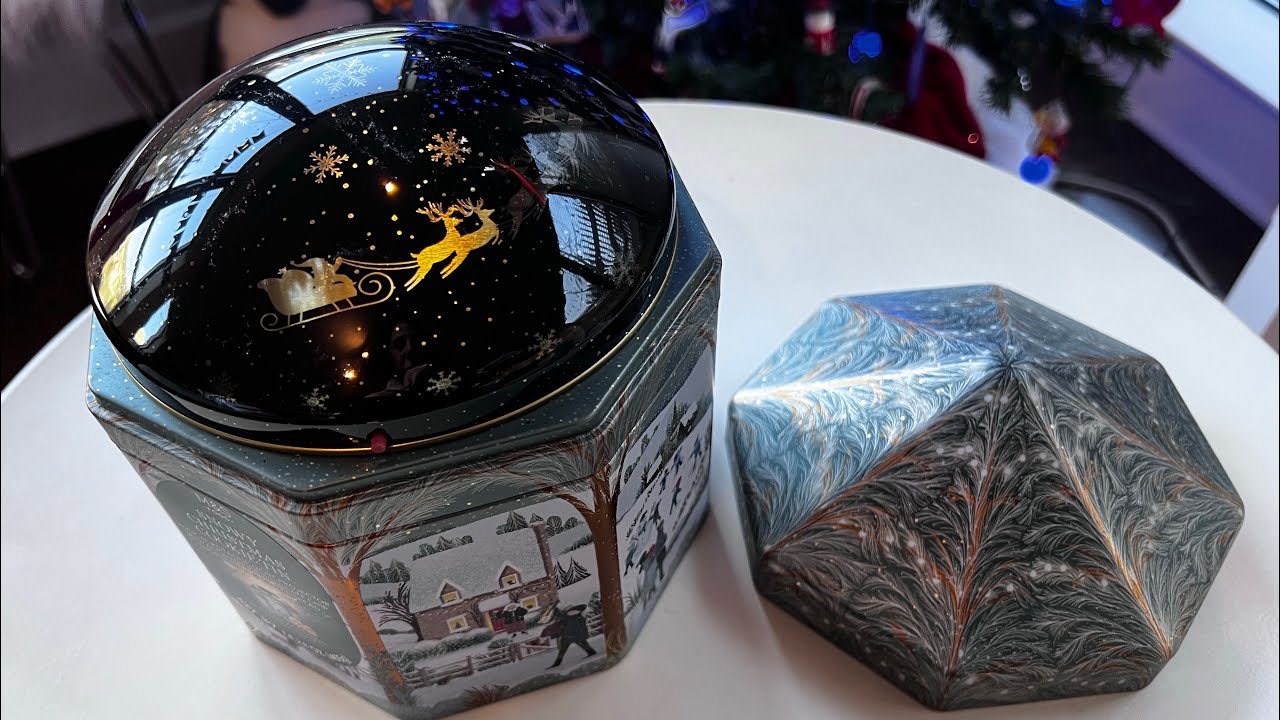 M&S Marks & Spencer Snowy Christmas Cookie Tin with Musical Rotating Light Projector ~ New at Target