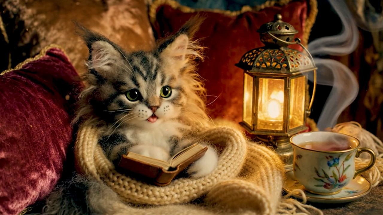 Cat's Reading By The Fireplace • Cozy Ambience • Forest Rain Sound & Fantasy Ambient Music For Relax