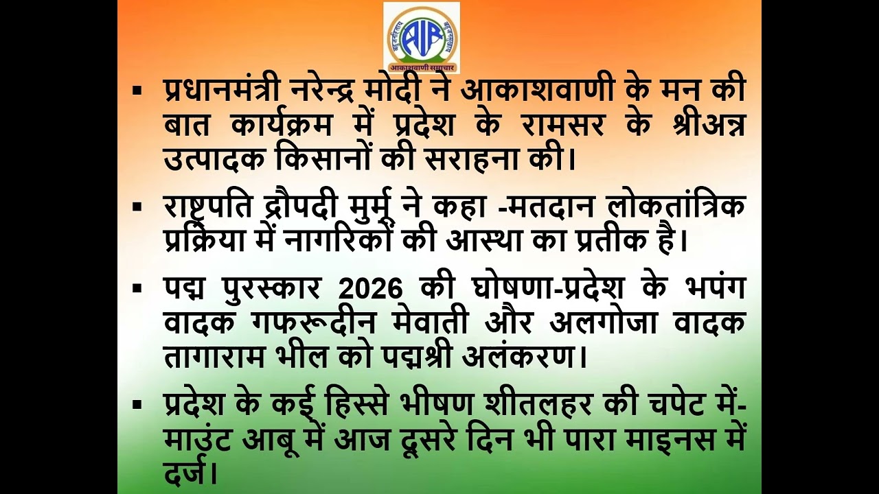 Regional News Bulletin, All India Radio, Jaipur