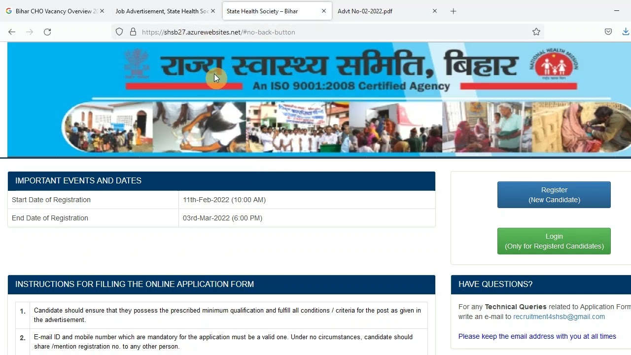 Bihar CHO Vacancy Overview 2022-Notification, eligibility, Last date, Application cost, Apply online