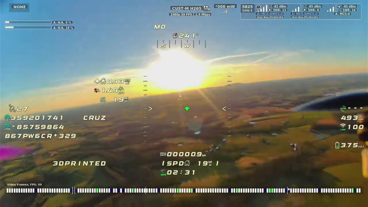 RubyFPV 3Dprinted Xframe 5inch 1.6 Miles on stock VTX Antennas