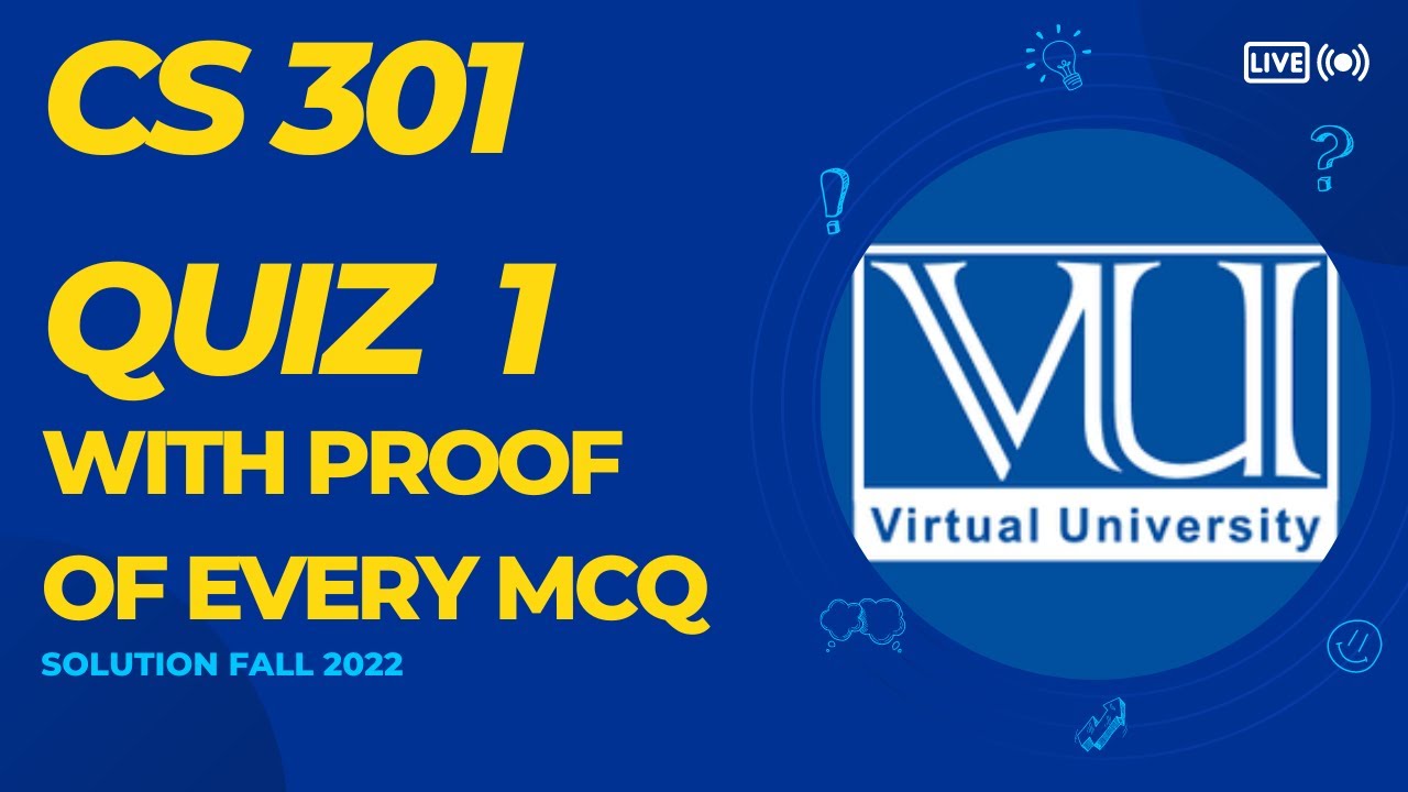 CS301 QUIZ 1 WITH PROOF|SOLUTION FALL 2022