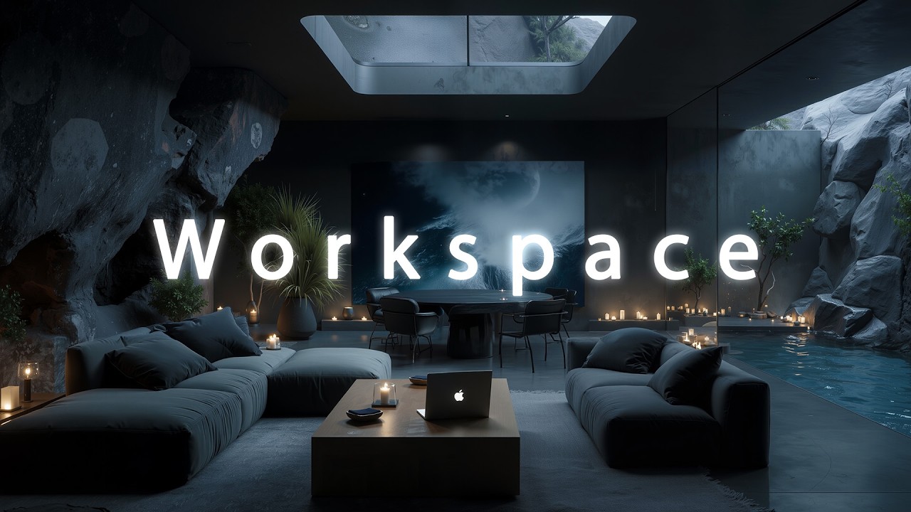 Music Focus on Work • Cinematic Cave Workspace with Pool Sanctuary | Ambient Focus Mix