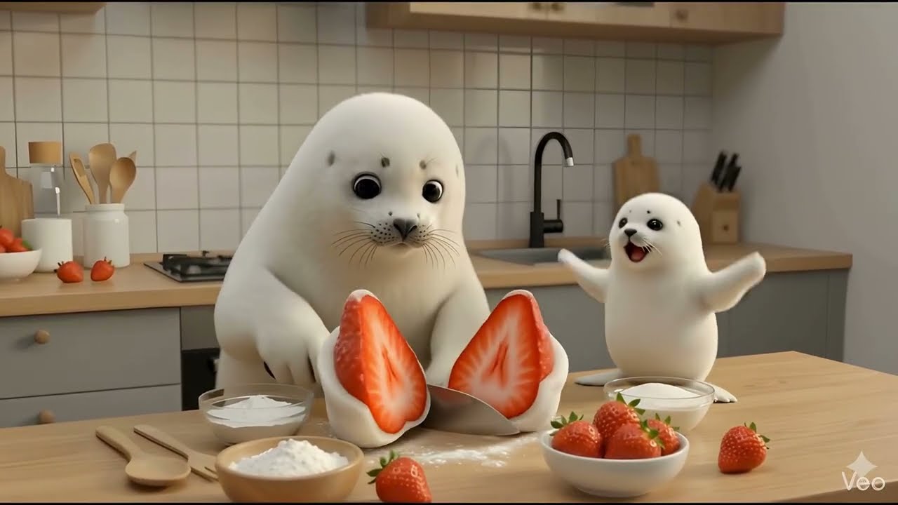 【ASMR】Giant Strawberry Harvest 🍓 Making Strawberry Daifuku with Seals!  巨大いちご収穫🍓アザラシのいちご大福作り！