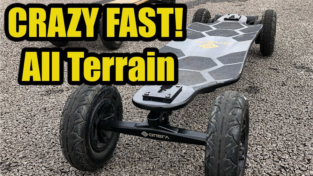 All Terrain ONSRA BLACK Carve Electric skateboard with 7 inch AT Wheels - How fast can it go?
