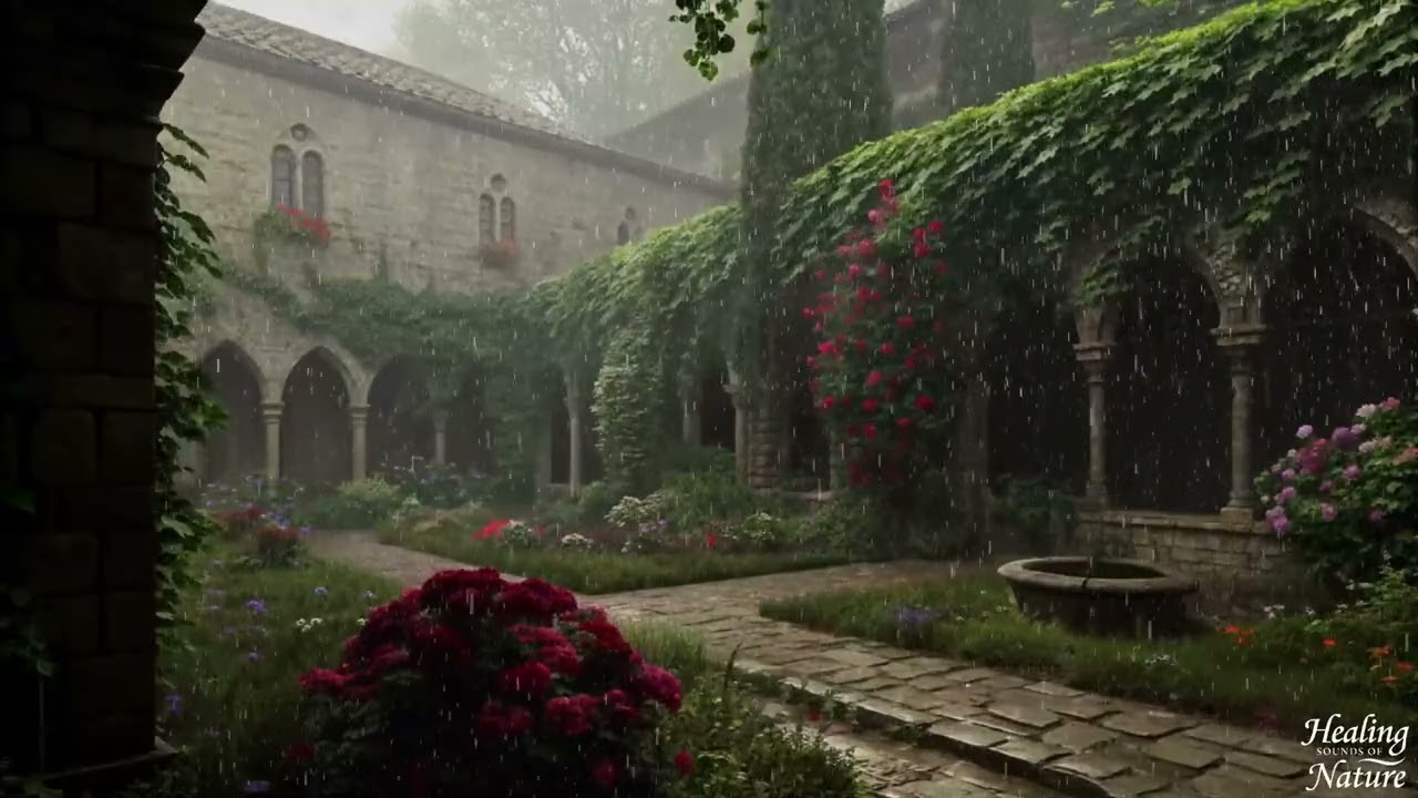 Deep Sleep Rain Ambience | Medieval City of Wysteria - Secret Garden
