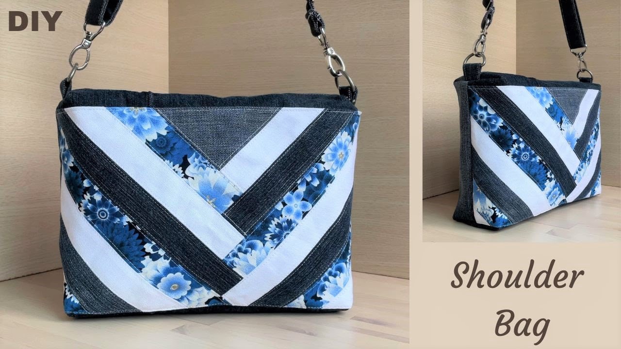 DIY Easy patchwork Shoulder Bag reuse old jeans/Tote bag from leftover scrap fabric sewing projects